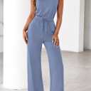 PRETTYGARDEN One Piece Jumpsuits for Women Dressy Summer Business Casual Outifts Sleeveless Mock Neck Wide Leg Rompers(Haze Blue,XX-Large) 