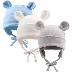 JANGANNSA Winter Baby Newborn Hat Cotton Baby Boy Beanie Autumn Infant Girls Hats 6-12Months 3 Pack (White+Gray+Sky Blue, 6-12 Months)