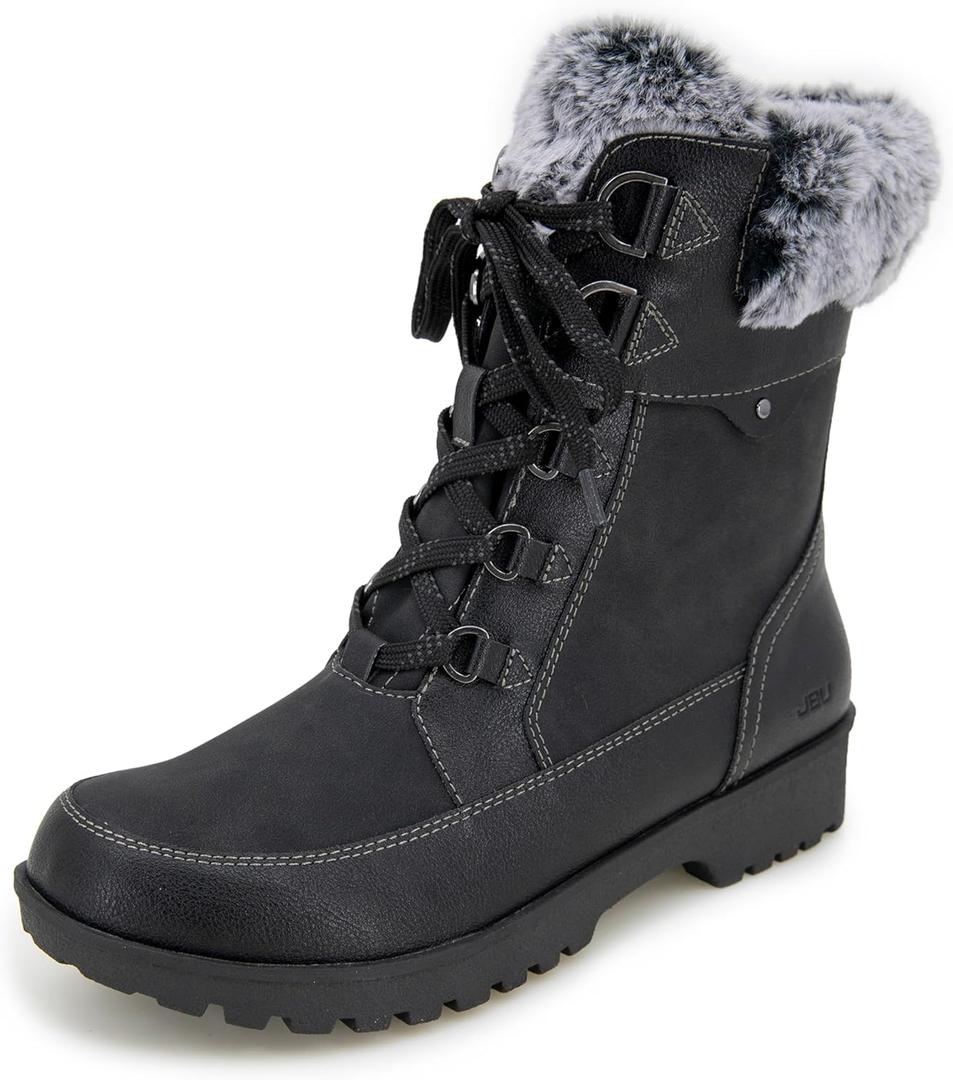 JBU Women's Antonio Fashion Lace Up Comfort Casual Waterproof Mid Calf Boot (12, Black)