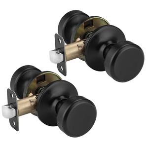 STARPY Black Door Knobs, Pismo Door Knob with Lock, Privacy Door Handles Interior for Bath & Bed (Passage, Matte Black, 2)