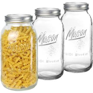 Wide Mouth Mason Jars 64 oz 3 Pack Half Gallon Mason Jars with Airtight Lid and Band, Large Clear Glass Mason Jars for Canning, Fermenting, Pickling, Storing