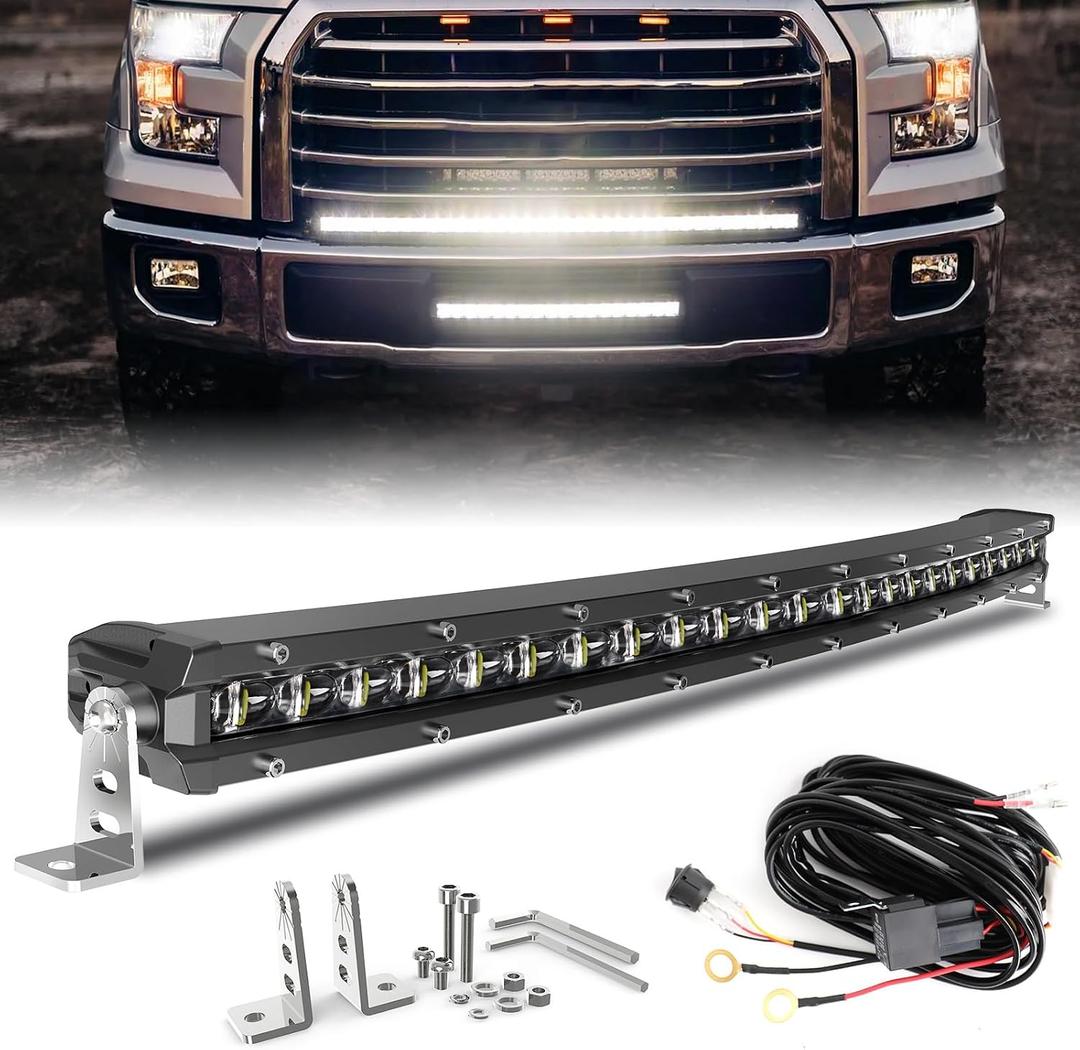 BraveWAY LED Light Bar Curved 26 Inch Single Row Offroad Lighting Driving Lightbar Spot Flood Combo Beam LED Work Light for Trucks UTV ATV SUV 4WD 4X4 Pickup