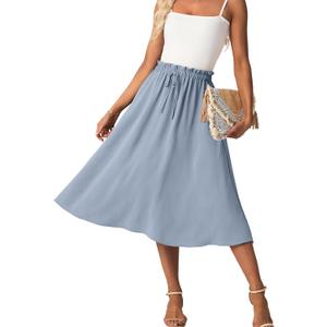 FREEOAK High Waist Skirts for Women Below Knee Casual Flowy Summer Midi Skirts Palazzo A-Line Long Skirt with Pockets (Medium)
