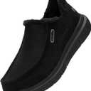 FitVille Extra Wide Men Slippers Slip-on Diabetic Shoes for Men Non Slip House Slipper for Flat Feet Pain Relief Neuropathy (Black, 9.5)