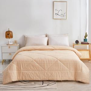 2025 Premium Upgraded Non-Vacuum Bed Quilt All Seasons 100% Cotton Filled Comforter - Reversible Lightweight Soft Breathable Fluffy (Plaid Full/Queen)