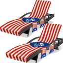 Lounge Chair Towel Cover, Beach Chair Covers (Pack of 2), Striped Lounge Chair Towels with Fitted Top Pocket for Garden Courtyard Outoor Loungers, 85 x 30 in,Striped Red