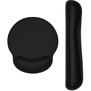 Dapesuom Keyboard Wrist Rest and Mouse Pad with Wrist Support, Memory Foam Cushion for Keyboard and Mouse Set, Ergonomic Desktop Pad Rests with Non Slip Base for Easy Typing & Pain Relief, Jet Black