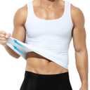 Casey Kevin Men's Compression Shirt Undershirts Body Shaper Sleeveless Shirt Slimming Tank Top Gynecomastia Vest (White, XXL)