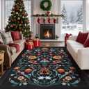 GarveeHome Washable Rug 8x10 Area Rugs for Living Room, Floral Rug for Bedroom, Soft Vintage Non Slip Throw Rugs with Rubber Back, Low Pile Stain Resistant Boho Floral Carpet for Dining Room, Black