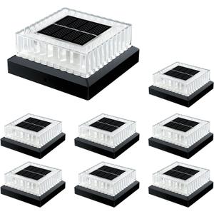 4x4 Solar Post Cap Lights: 8 Pack Fence Post Lights Outdoor 3000K with Clear Lampshade, IP65 Waterproof 10-12H Lasting and Easy Install for Backyard Deck Patio