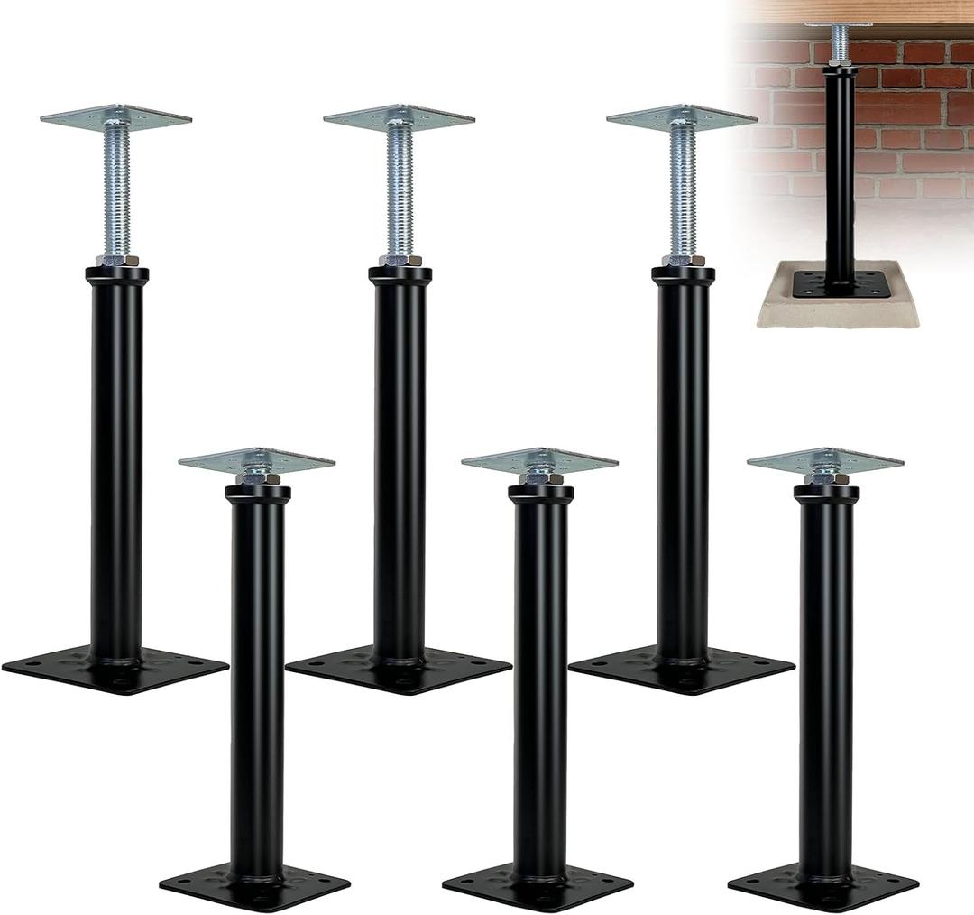(6-Pack) 11"-16" House Floor Jacks for Leveling, 6,600 lbs Heavy Duty Adjustable Jack Post, Galvanized & Painted Permanent Basement Support Posts for Crawl Space, Joists, Beams and Foundations (Black)