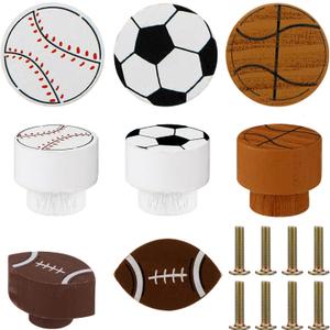 Menkxi 8 Pcs Sports Ball Dresser Knobs for Kids Baseball Basketball Dresser Drawer Knobs for Boys Football Soccer Sports Nursery Hardware Drawer Pulls Handles for Cabinet Party Decor (Cute Style)
