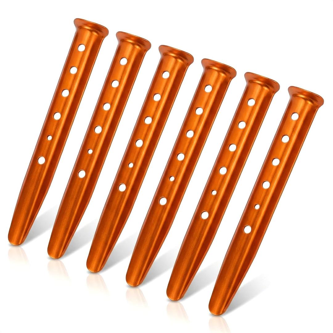 Aluminum Tent Stakes 6-Pack - 12.6 in Sand Stakes for Tents, U-Shaped High-Visibility Orange Tent Stake Set, Rust-Resistant Stakes for Tent Camping, Canopies on Soft Ground, Sand, Beach & Summer Trips