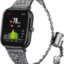 FitTurn Watch Band Compatible with Amazfit Active 2 Square/1/GTS 4mini/GTS 3/GTS 2 Mini/GTS 2 2e/GTR 42MM/Bip 3/Bip 3 Pro/Bip U pro/Bip Lite/Zepp Z SwatchWatch -Bling Metal Strap Jewelry Bangle Wrist Strap Bracelet Rhinestone Accessories (Black)