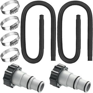 Saintrygo 2 Pack Thickened Pool Hose for Above Ground Pools 1.5 Inches Diameter 59 Inches Length Replacement Swimming Pool Pump Hose with 4 Pcs Clamps and 2 Replacement Adapter (Black)