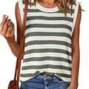 Dokotoo Women Summer Sleeveless Tops Fashion Sweater Vest Striped Knit Tank Top for Women Casual Cute High Neck Color Block Cami Shirts 2025 Trendy Camisole Blouses Green XX-Large