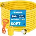 Kohree 50' RV Extension Cord 50 Amp Generator Cord, 50 Amp RV Power Cord with Grip Handle, NEMA 14-50P to SS2-50R Twist Lock, 30M/50F Adapter Included, 6/3+8/1 Gauge STW Wire, ETL Listed