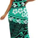 Polynesian Couples Matching Outfits Samoa Puletasi Women's Dresses and Luau Men's Shirts (Green, XL)