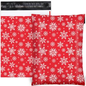 100Pcs Christmas Poly Mailers 10 x 13Inch Red Winter Snowflake Shipping Bags with Self Sealing Classic Xmas Holiday Bag Envelopes for Small Business Boutique Clothing