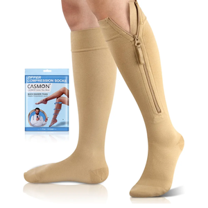 CASMON 15-20mmHg Zipper Compression Socks for Women and Men, Knee High Compression Stockings, Medical Closed Toe Support Socks for Varicose Veins, Post-Surgery, Swelling, Nurses, Pregnancy (2 Pair) Size L, XL