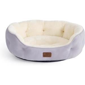 Bedsure Dog Beds for Small Dogs - Round Cat Beds for Indoor Cats, Washable Pet Bed for Puppy and Kitten with Slip-Resistant Bottom, 20 Inches, Misty Lilac | Azure Lilac Soft Plush Pet Bed,Dog Beds for Small Dogs for Puppy and Kittens,Anti-Slip Bottom,Easy to Clean