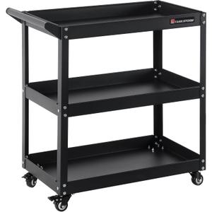 3 Tier Heavy Duty Rolling Tool Cart, Industrial Steel Service Cart for Garage, Workshop, Warehouse, 330LBS Capacity, Black Mechanics Tool Trolley with Wheels and Handle (01 small)