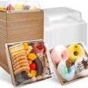 Small Charcuterie Boxes with Clear Lids Square Dessert Boxes To Go Disposable Food Containers for Cookie Sandwich Cake Slice 5.3x4.9x2.5INCHBrown, 60 Pack