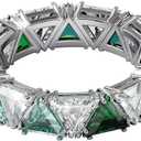 Swarovski Ortyx Ring Jewelry Collection, Rhodium Finish, Green Crystals, Clear Crystals (EU 52 / US 6)