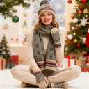 Women's Winter Knit Hat and Scarf Set with Touchscreen Gloves and Soft Warm Socks with Christmas Gift Box (Creamy White)