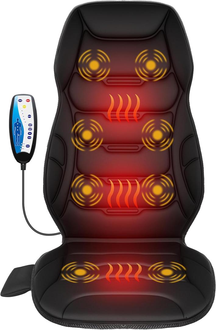 COMFIER Back Massager with Heat, Vibration Massage Seat Cushion with 8 Massage Nodes & 5 Modes, Adjustable Chair Massager Pad for Home Office, Heated Chair Pad, Valentines Day Gifts for Women Mom Wife (Jet Black)