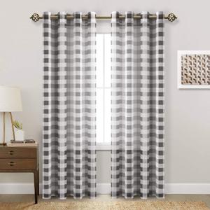 Hiasan Buffalo Plaid Sheer Curtains - Light Filtering Voile Checkered Curtains for Living Room and Bedroom, 52 X 84 Inches Long, Set of 2 Window Curtain Panels, Black and White