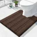 Yimobra Toilet Rugs U Shaped Washable 24 x 20, Non Slip and Super Absorbent Toilet Mat, Quick Dry, Ultra Luxury Microfiber Chenille Plush Fluffy Contour Bath Rugs for Toilet Base, Brown