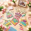 Wovnet 48 Pcs Mother's Day Craft Kits Make You Own Mother's Day Wood Craft Kit DIY Coloring Wooden Art and Crafts with Gem Stickers for Mom's Birthday Gifts Party Decoration Hanging Ornaments