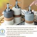 Ceramic Soap Dispenser Set for Hand Soap, Shampoo, Dish Soap, Conditioner, Bathroom & Kitchen, Stainless Steel Pump, Includes Silicone Funnel, 12 Oz, Non-Slip, Elegant Kitchen Decor, Gray