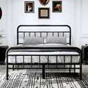 14Inch Metal Bed Frame,Full Size Bed Frame with Upholstered Headboard,Heavy Duty Sturdy Mattress Foundation,Easy Assembly,No Box Spring Needed,Grey-Full