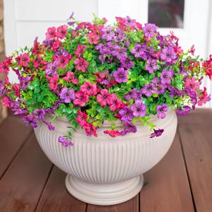 HyeFlora Artificial Flowers for Outdoor Indoor Garden Home Decoration, Faux Flower Daisy with Eucalyptus Leaves Fake Plants Greenery Boxwood Porch Patio, 12 Bundles (Purple Pink)