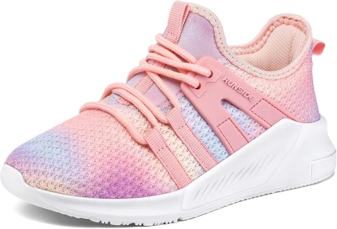 RUNSIDE Girls Tennis Shoes Lightweight Sports Kids Sneakers Lace-up for Running/Walking, Toddler/Little Kid/Big Kid (Gradient Pink)