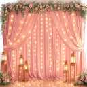 10ft x 10ft Dusty Rose Chiffon Backdrop Curtain with Lights String for Parites Wedding Wrinkle Free Curtain Photo Backdrops Drapes for Baby Shower Birthday Party Home Decorations