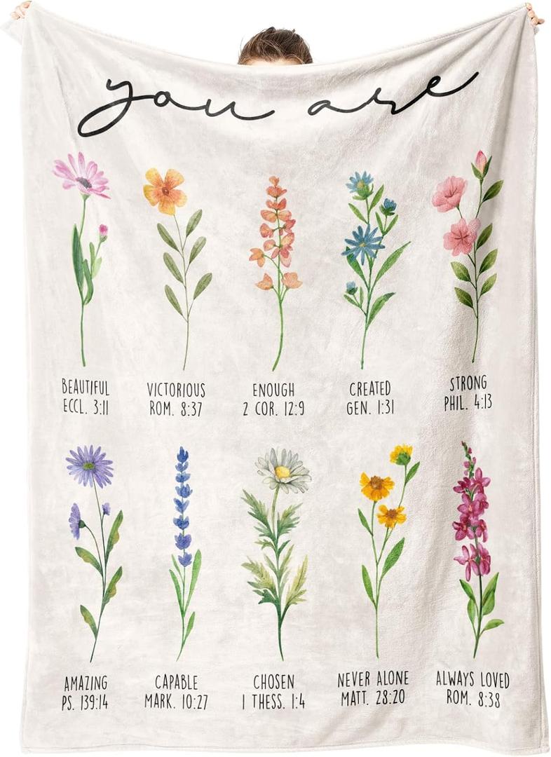 Afterprints Christian Gifts for Women, Christian Blanket with Flowers, Birthday Gifts for Women, Christmas, Inspirational, Religious Gifts for Sister, Friend, Daughter, Soft Throw Blankets 50'' x 60''