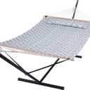 SUNCREAT 55 Inch Extra Large Double Hammock with Stand, 475lbs Capacity, Outdoor Portable Hammock with Hardwood Spreader Bar, Extra Large Pillow, Grey (12 ft Stand)