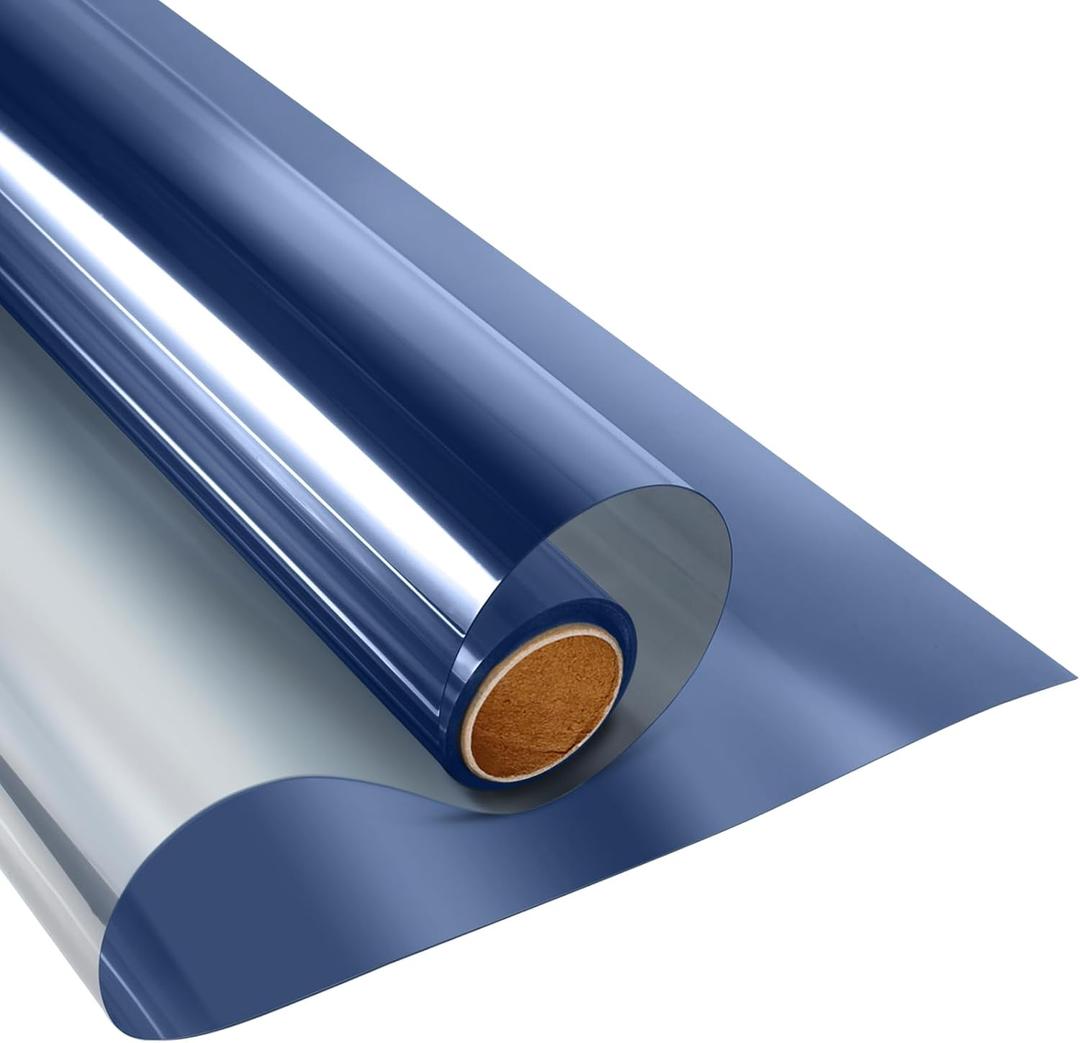 KESPEN Window Privacy Film One Way Daytime Privacy Static Cling Sun Blocking Anti UV Reflective Window Tint for Home and Office, Blue-Silver, 17.5 Inch X 6.5 Feet