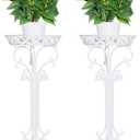 2 Pack Metal Potted Plant Stand Tall Flower Pot Stands Potted Holder Indoor Outdoor Decorative Plant Display Rack for Garden (White)