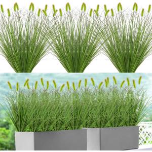 Artificial Grass Plants Outdoor 20PCS Fake Shrubs Wheat Grass Cattails 22 Inch Tall Onion Grass Greenery Stems UV Resistant Ornamental Grass Bushes Plant for Indoor Outdoor Home Garden Decor (55cm)