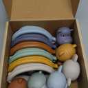 Baby Bath Toy Stackable Infant Bathtub Toys Stacking Floating Boat Train with Animal Finger Puppets Bath Toy Silicone Hand Puppet Educational Beach Toys for Babies Toddlers Party Favors