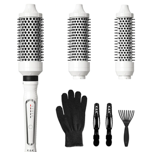 K&K 3 in 1 Thermal Brush Set, Ceramic Hot Brush, Fast Heating Curling Wand for Short, Medium & Long Hair, 5 Temperature Adjustment, Dual Voltage