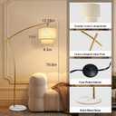 Lightdot Arc Floor Lamp for Living Room, Modern Standing Tall Lamps with Double Linen Shade, Tall Hanging Pole Lamp with Stable Base & Bulb Included for Bedroom/Sofa Beside/Corner Decor-Gold