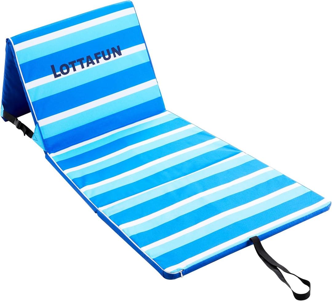 Portable Beach Chair With Back Support, Folding Lounge for Adults, Adjustable Mat, Lightweight Tanning Chair for Outdoor Sand Camping Sunbathing