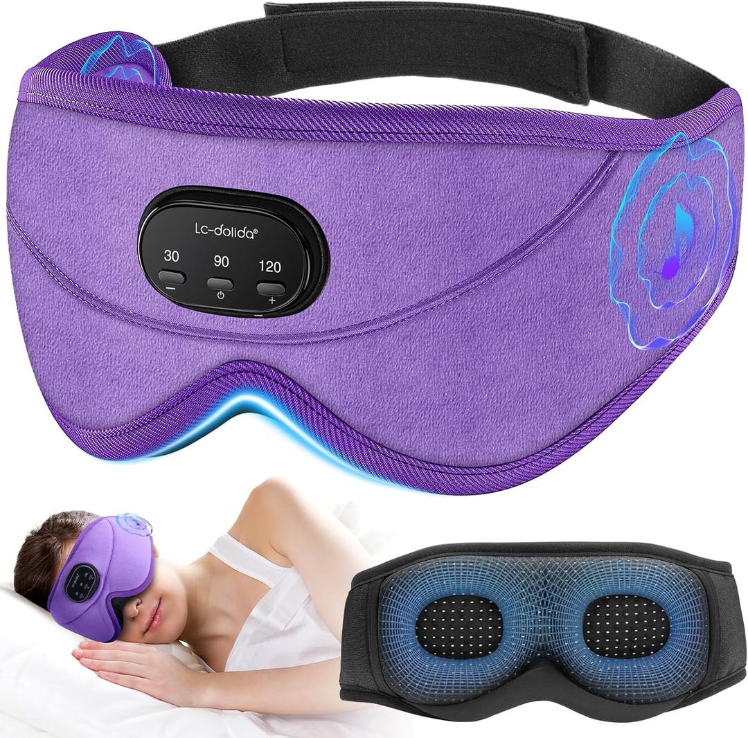 LC-dolida White Noise Sleep Mask, 3D Sleep Headphones with 16 Soothing Sounds, Bluetooth 5.4 Sleep Eye Mask with Timer, Total Blackout Sleeping Headphones for Side Sleeper(Purple)