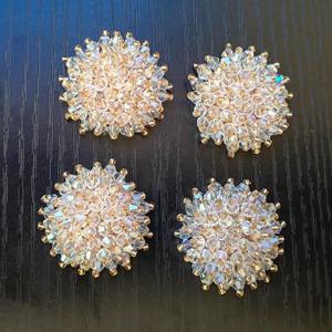 Round Handmade Bead Crystal Flower Decorative Cloth Sticker Decoration, Chest Flower/Hair Clip/Hair Accessory Decorative Material Diamond Decoration (White)