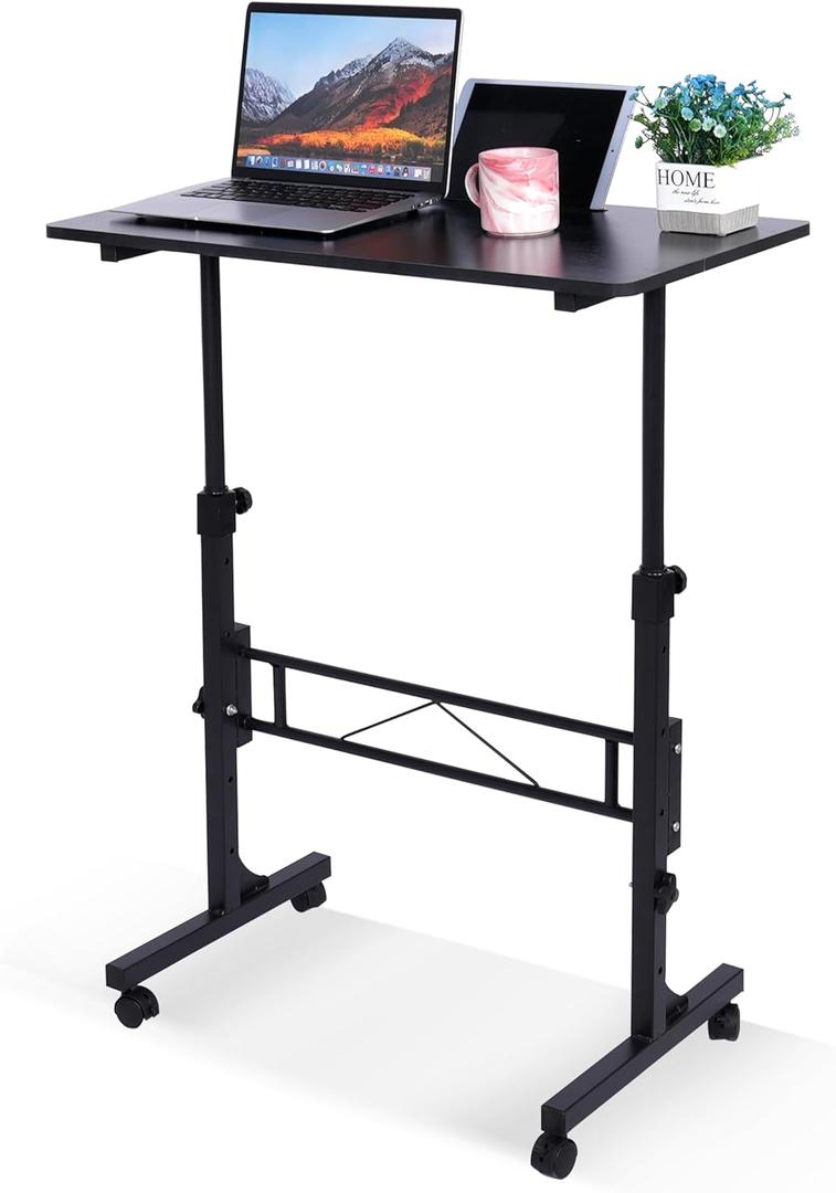 Standing Desk Adjustable Height, Mobile Stand Up Desks with Wheels Small Computer Desk Rolling Desk, Portable Laptop Desk Black Standing Table Sit Stand Home Office Desks 16"x31.5" Height 27"-43.5", 31.5" X 15.7" X 28"